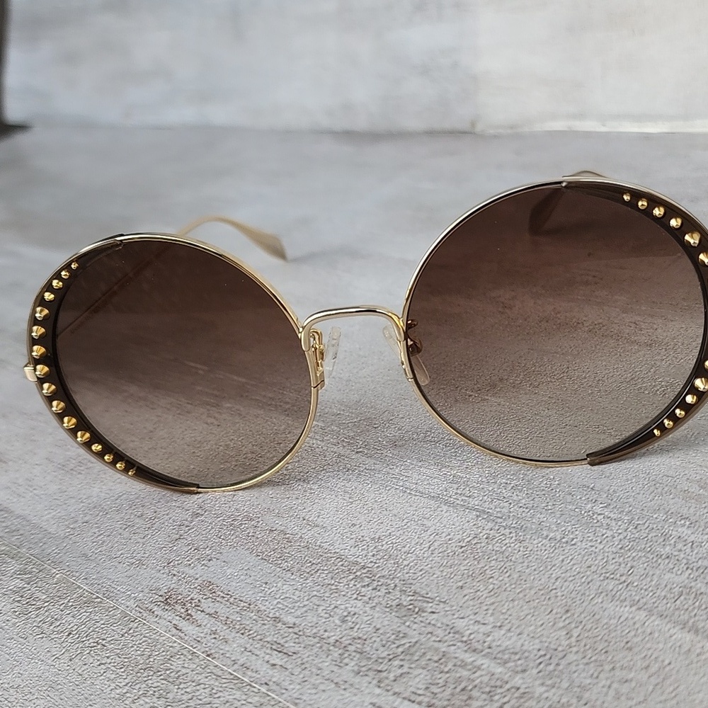 Alexander McQueen Round-Frame Metal Sunglasses Gold Women's Made in Italy - Picture 8 of 10